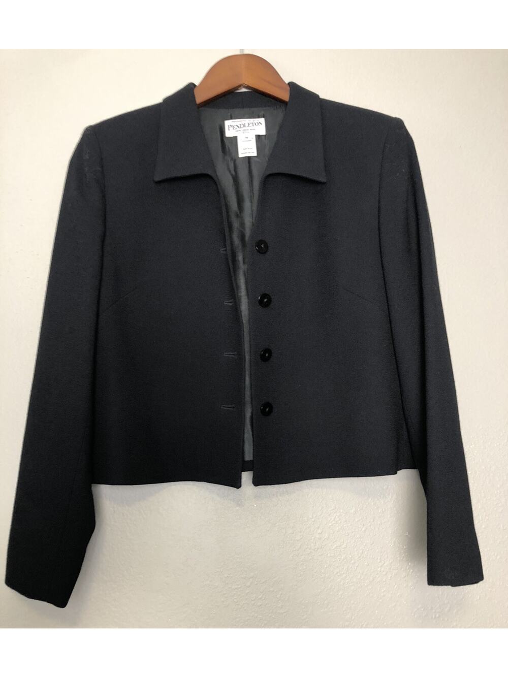 Vintage Pendleton Jacket Women 10 M Black Coat 100% Virgin Wool Made In USA Chic